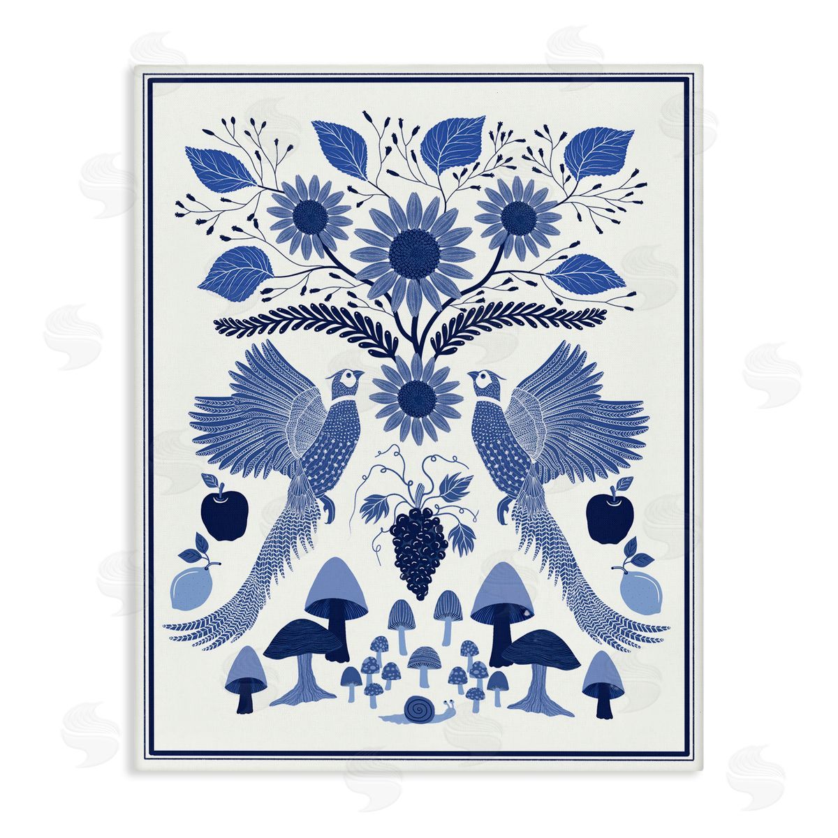 Woodland Blue Folk Pattern Canvas Wall Art, Home Decor by Darlene Seale