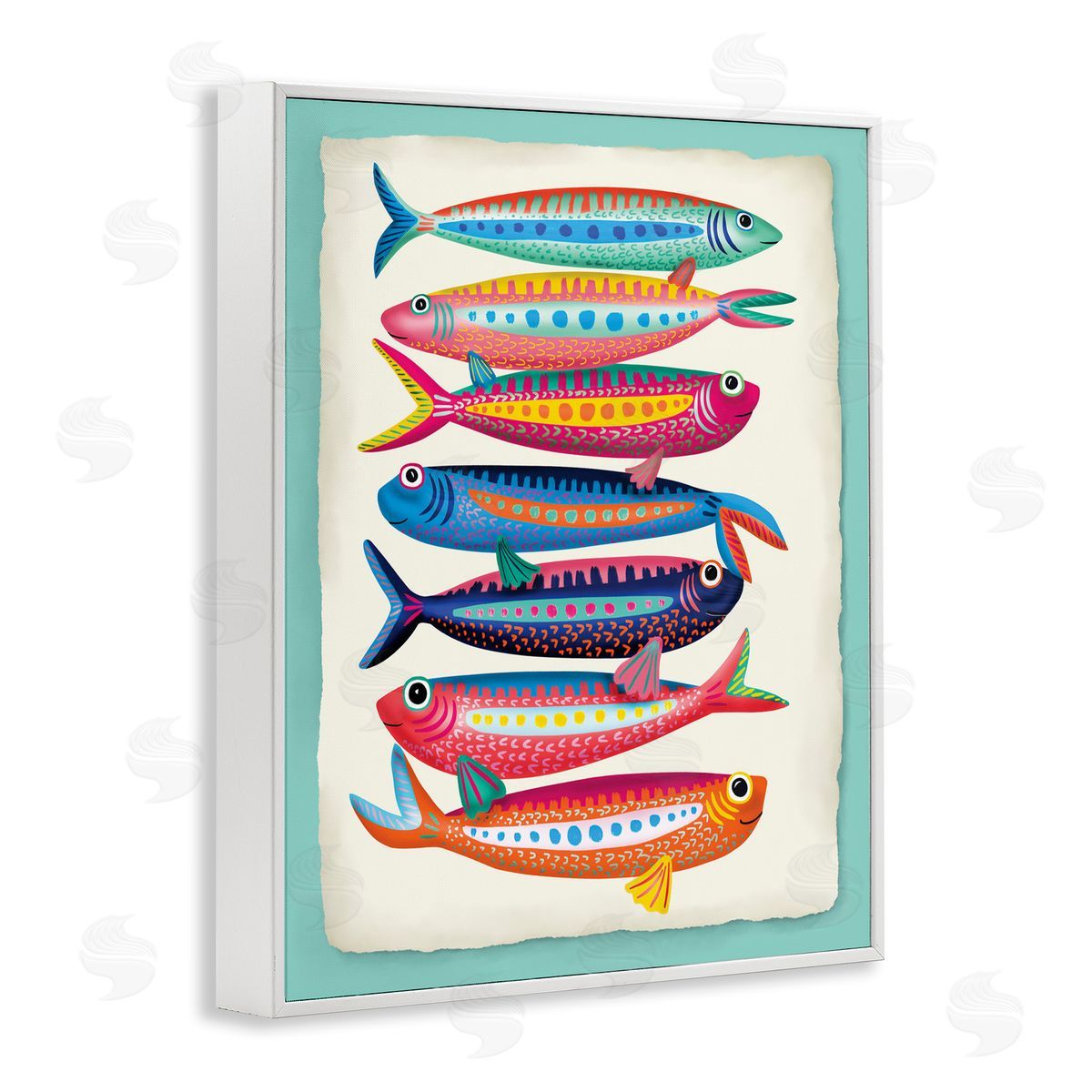 Multi Hued Sardines White Frame Print Wall Art, Home Decor by Darlene Seale