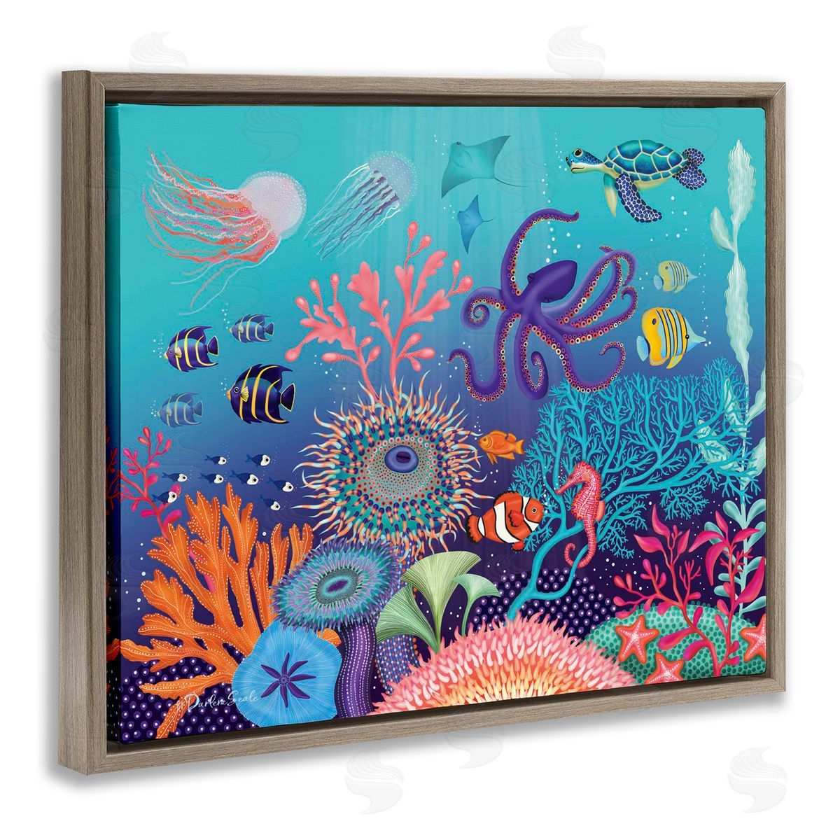 Darlene Seale Magical Underwater Reef Brown Floating Frame Canvas Wall Art Print