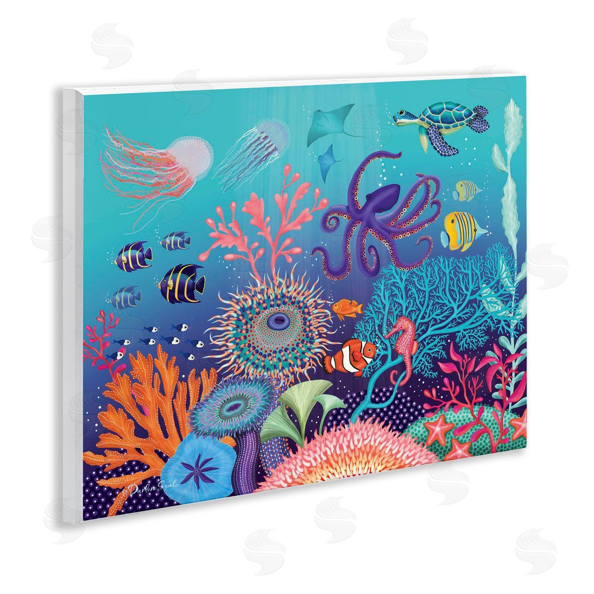 Darlene Seale Magical Underwater Reef Wooden Wall Plaque Art Print