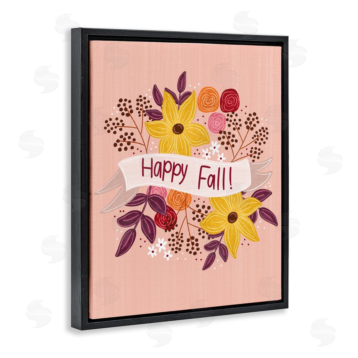 Celebrate Floral Fall Black Floating Frame Canvas Wall Art, Home Decor by Emily Cromwell