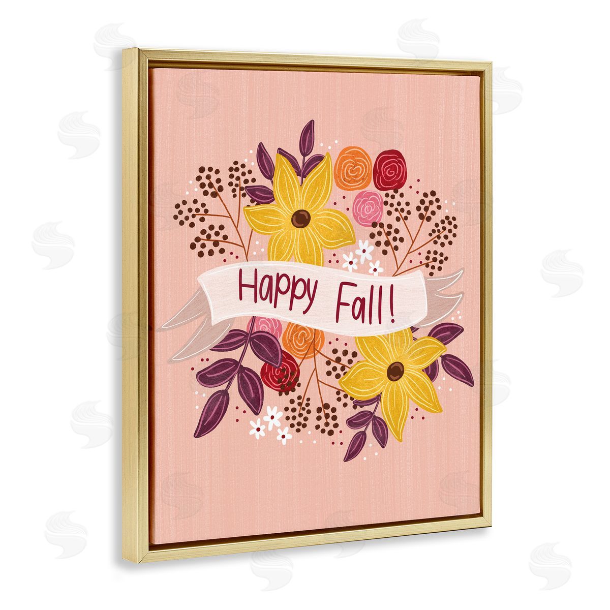 Celebrate Floral Fall Gold Floating Frame Canvas Wall Art, Home Decor by Emily Cromwell