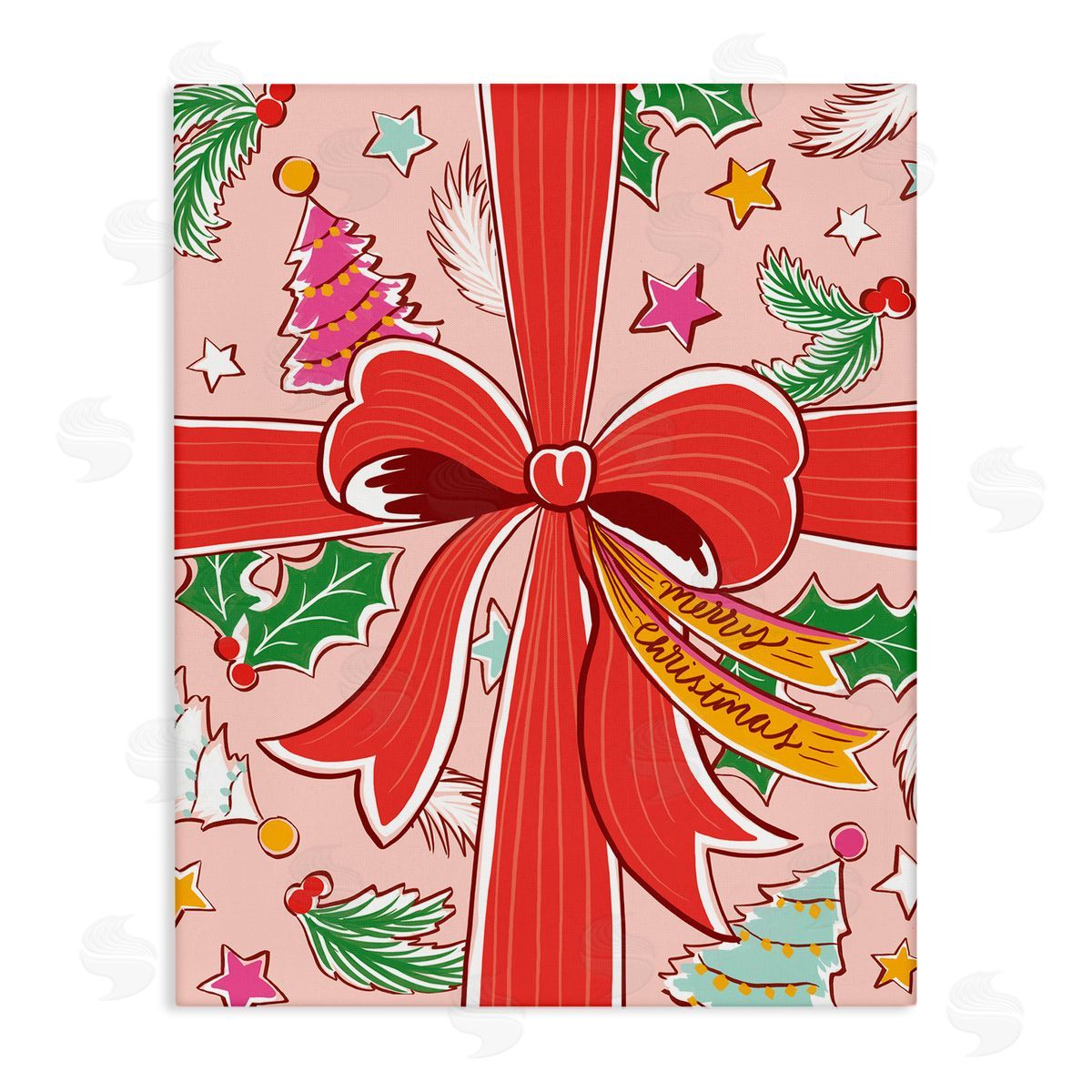 Christmas Bow and Trees Canvas Wall Art, Home Decor by Heather McLaughlin