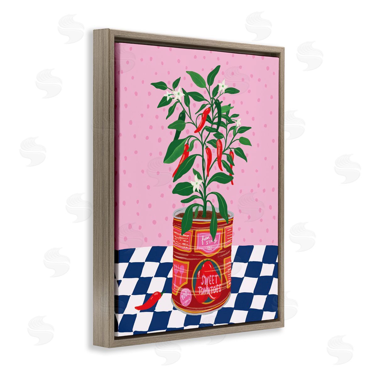 Pepper Plant in Tin Brown Floating Frame Canvas Wall Art, Home Decor by Be Ni La