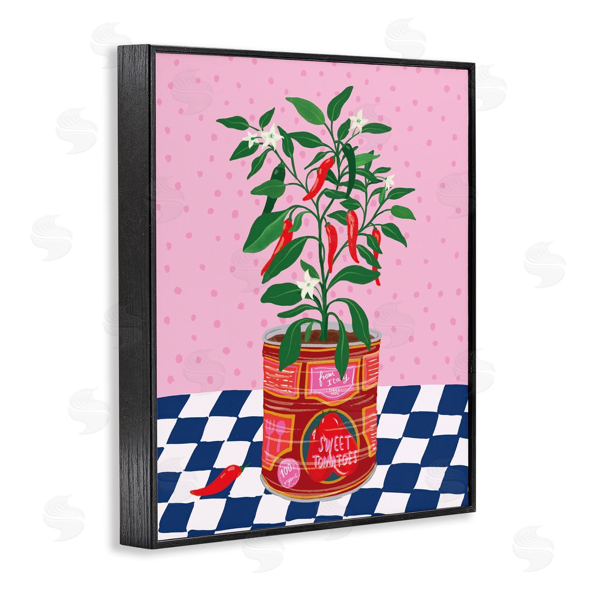Pepper Plant in Tin Black Frame Print Wall Art, Home Decor by Be Ni La