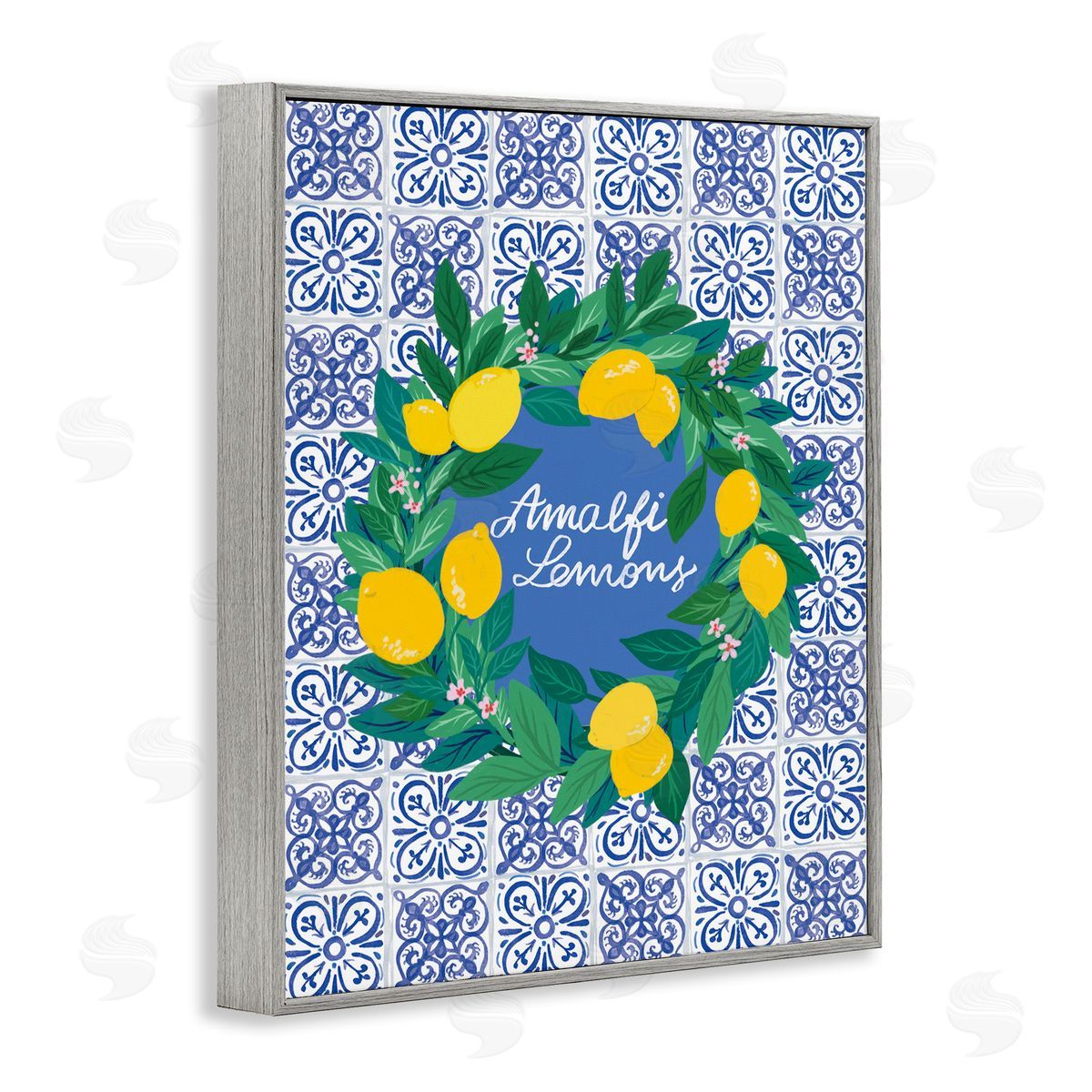 Amalfi Lemons on Tile Grey Frame Print Wall Art, Home Decor by Be Ni La