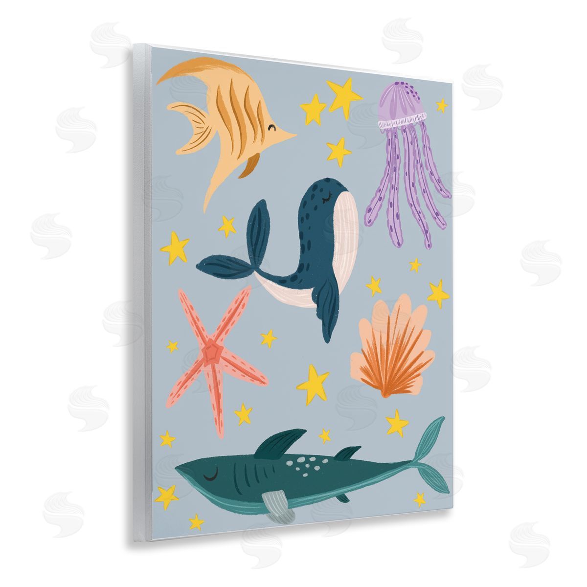 Whimsical Marine Creatures Wood Plaque Wall Art, Home Decor by Isabela Schielke