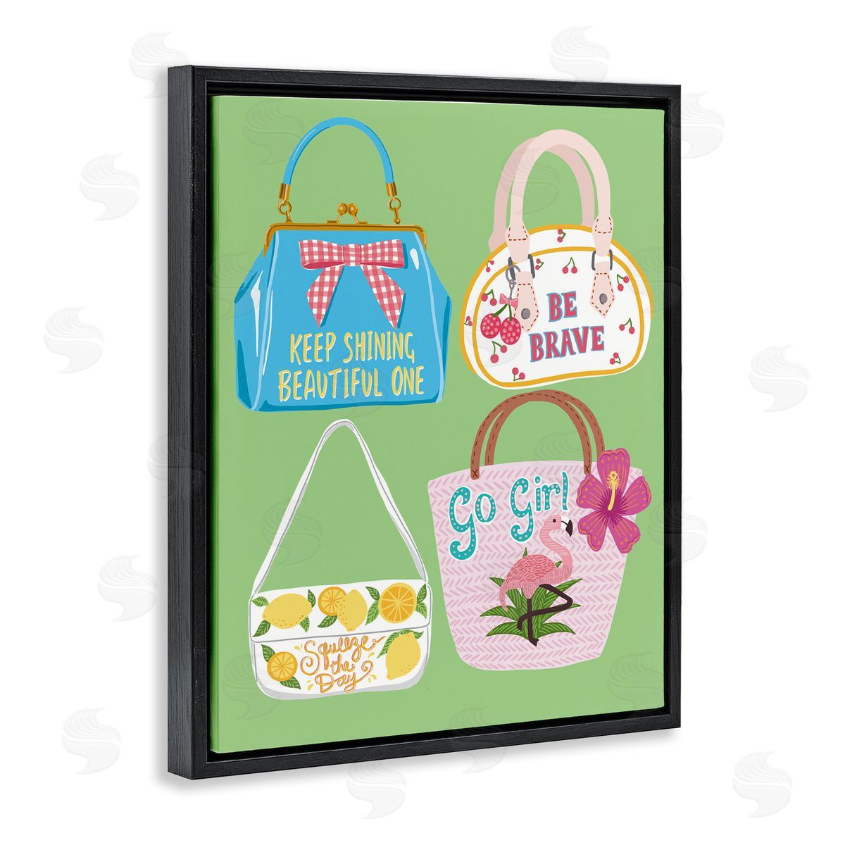 Girl Vibes Handbags Black Floating Frame Canvas Wall Art, Home Decor by Jo Reid