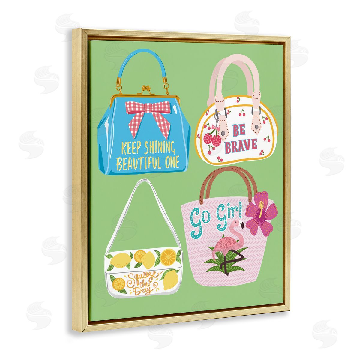 Girl Vibes Handbags Gold Floating Frame Canvas Wall Art, Home Decor by Jo Reid