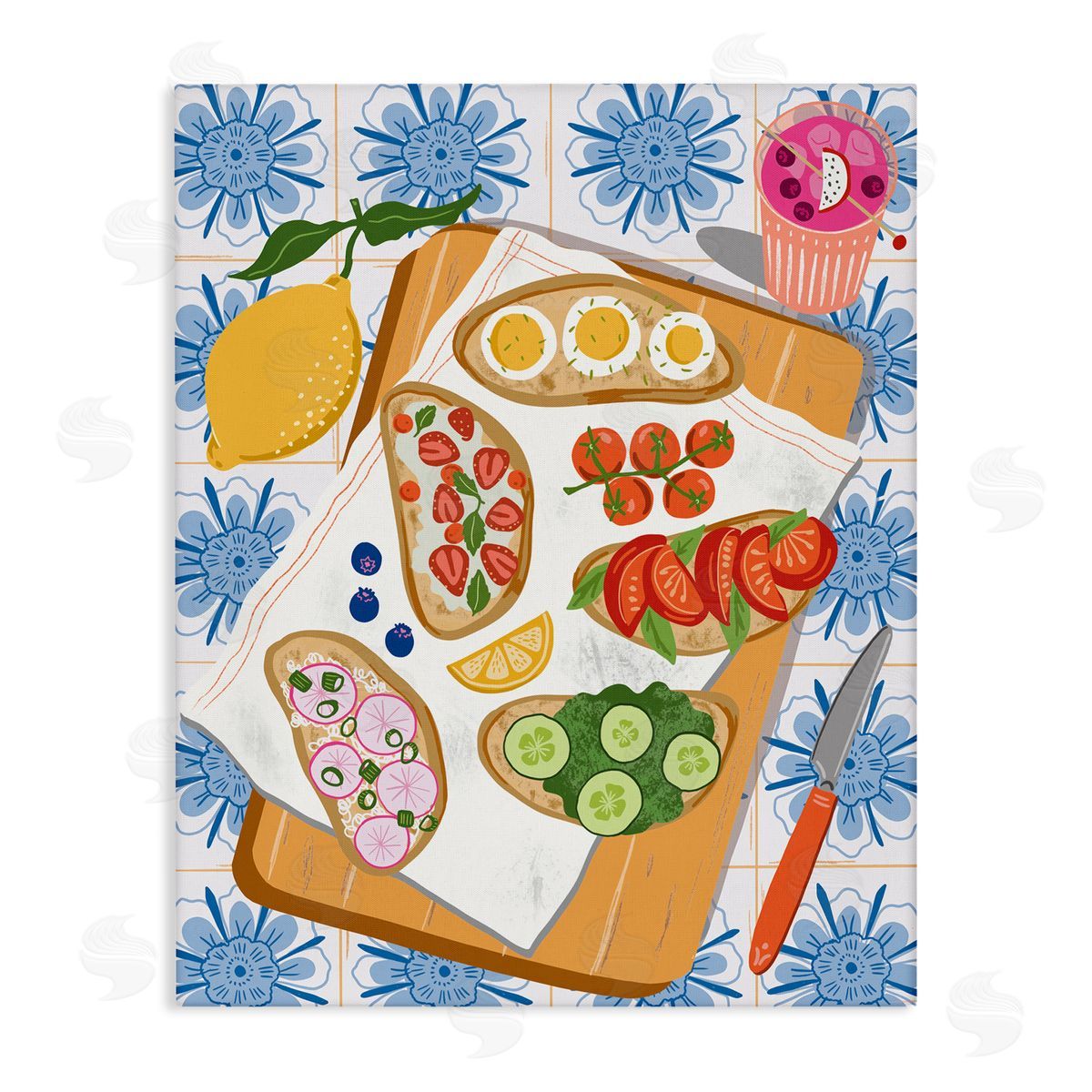Delicious Toasts on Florals Canvas Wall Art, Home Decor by Jo Reid