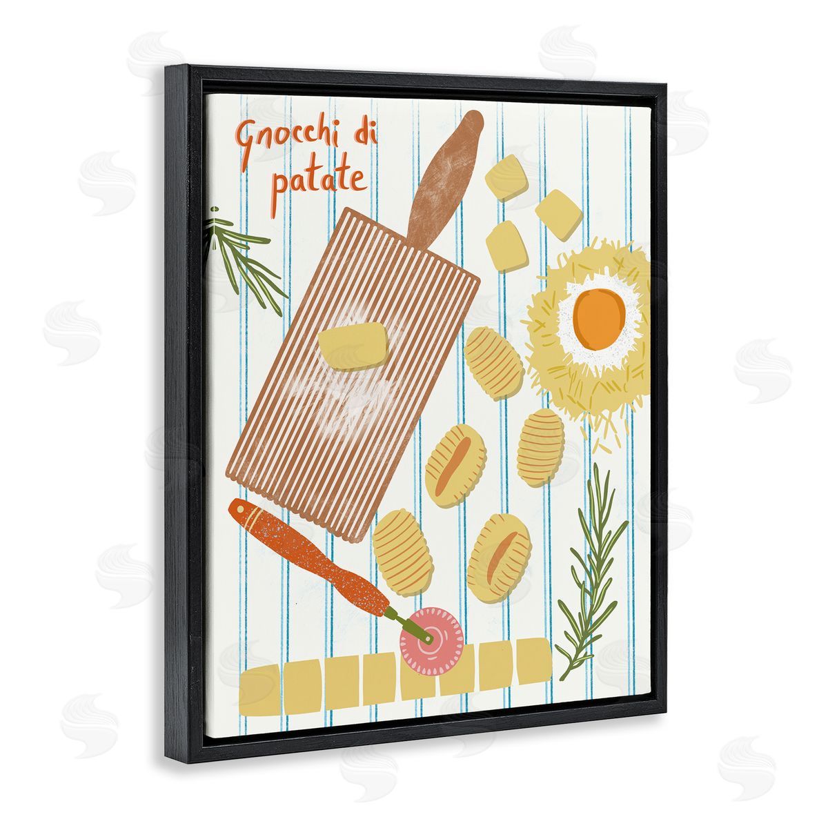 Gnocchi & Patate Meal Black Floating Frame Canvas Wall Art, Home Decor by Jo Reid