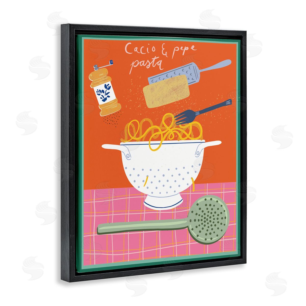 Retro Italian Pasta Meal Black Floating Frame Canvas Wall Art, Home Decor by Jo Reid
