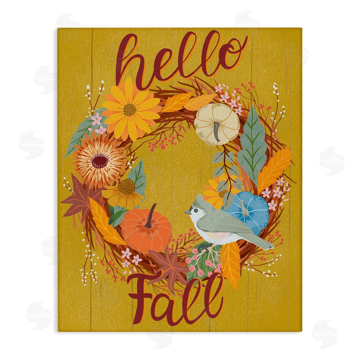 Hello Fall Bird Wreath Canvas Wall Art, Home Decor by Jo Reid