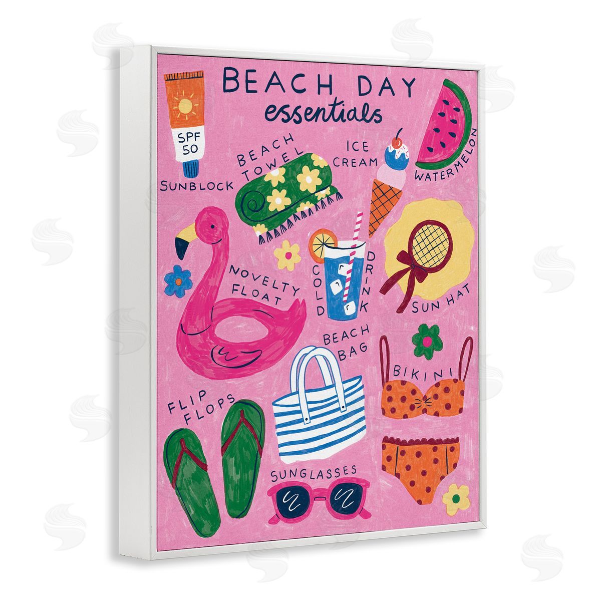 Beach Day Essentials White Frame Print Wall Art, Home Decor by Lisa Barlow