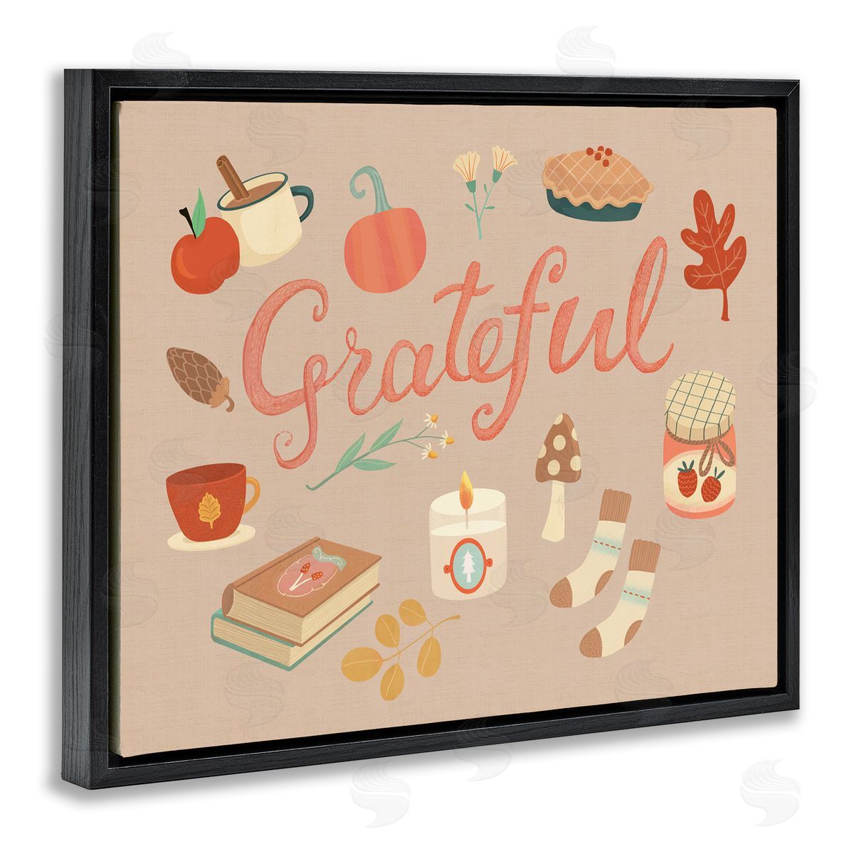 Grateful Cozy Fall Essentials Black Floating Frame Canvas Wall Art, Home Decor by Laura Watson