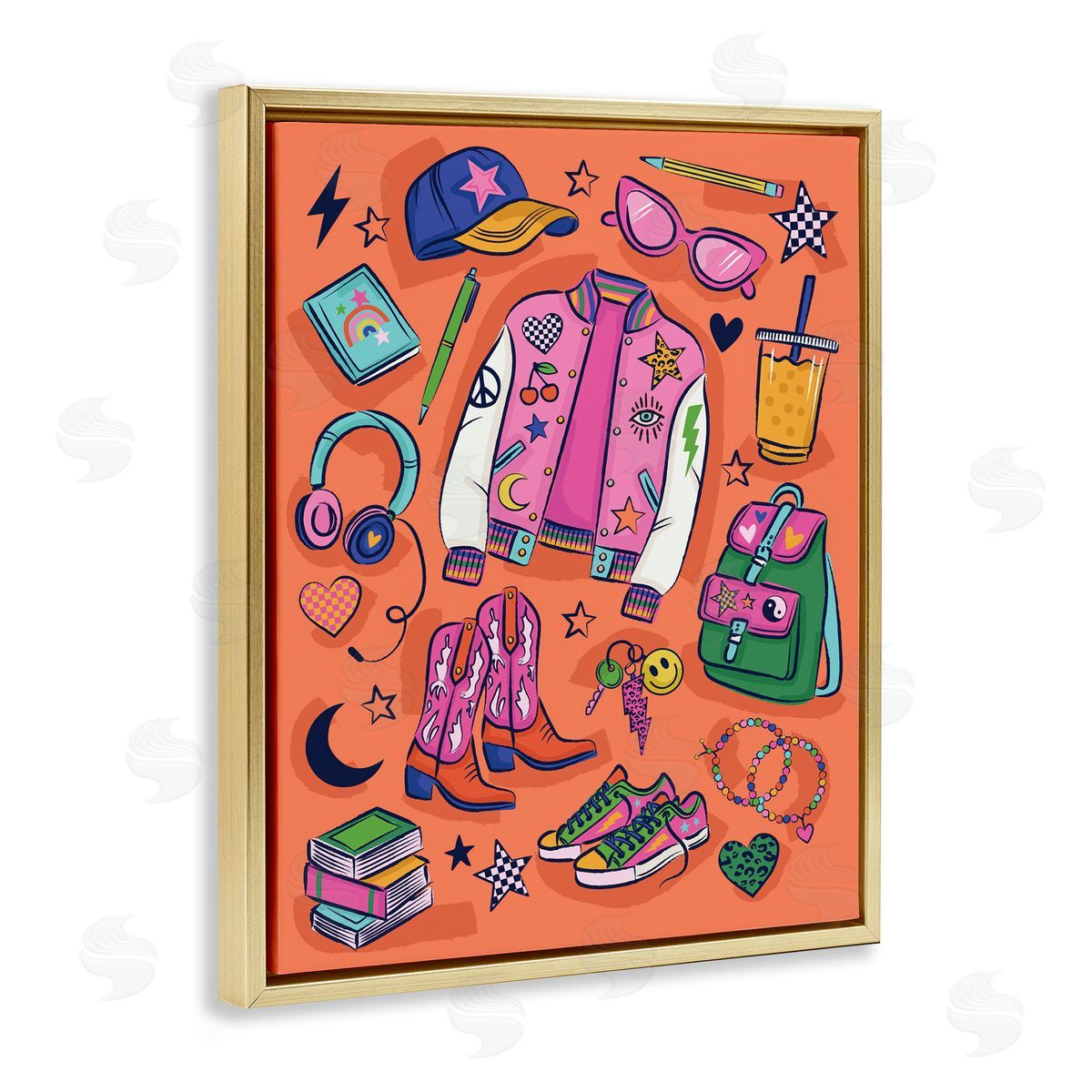 Bright Fashion School Essentials Gold Floating Frame Canvas Wall Art, Home Decor by Lisa Perry Whitebutton