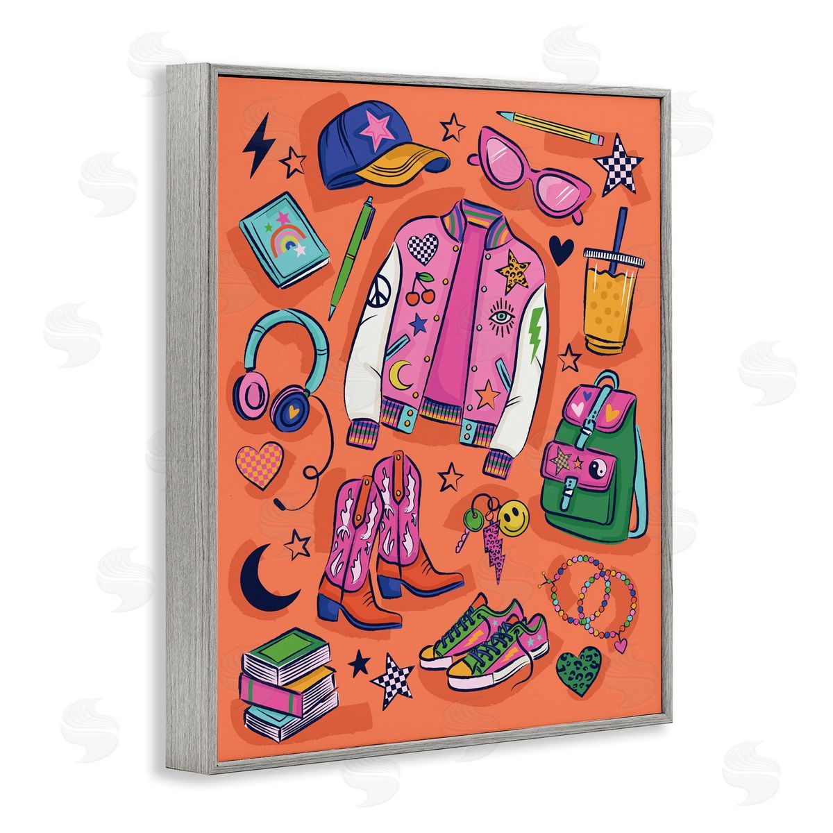 Bright Fashion School Essentials Grey Frame Print Wall Art, Home Decor by Lisa Perry Whitebutton