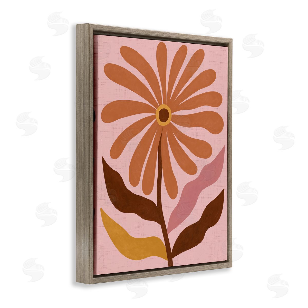 Boho Retro Flower Bloom Brown Floating Frame Canvas Wall Art, Home Decor by Nina Seven