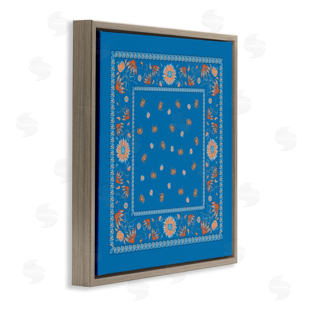 Blue Sky Harvest Pattern Brown Floating Frame Canvas Wall Art, Home Decor by Safa Diab