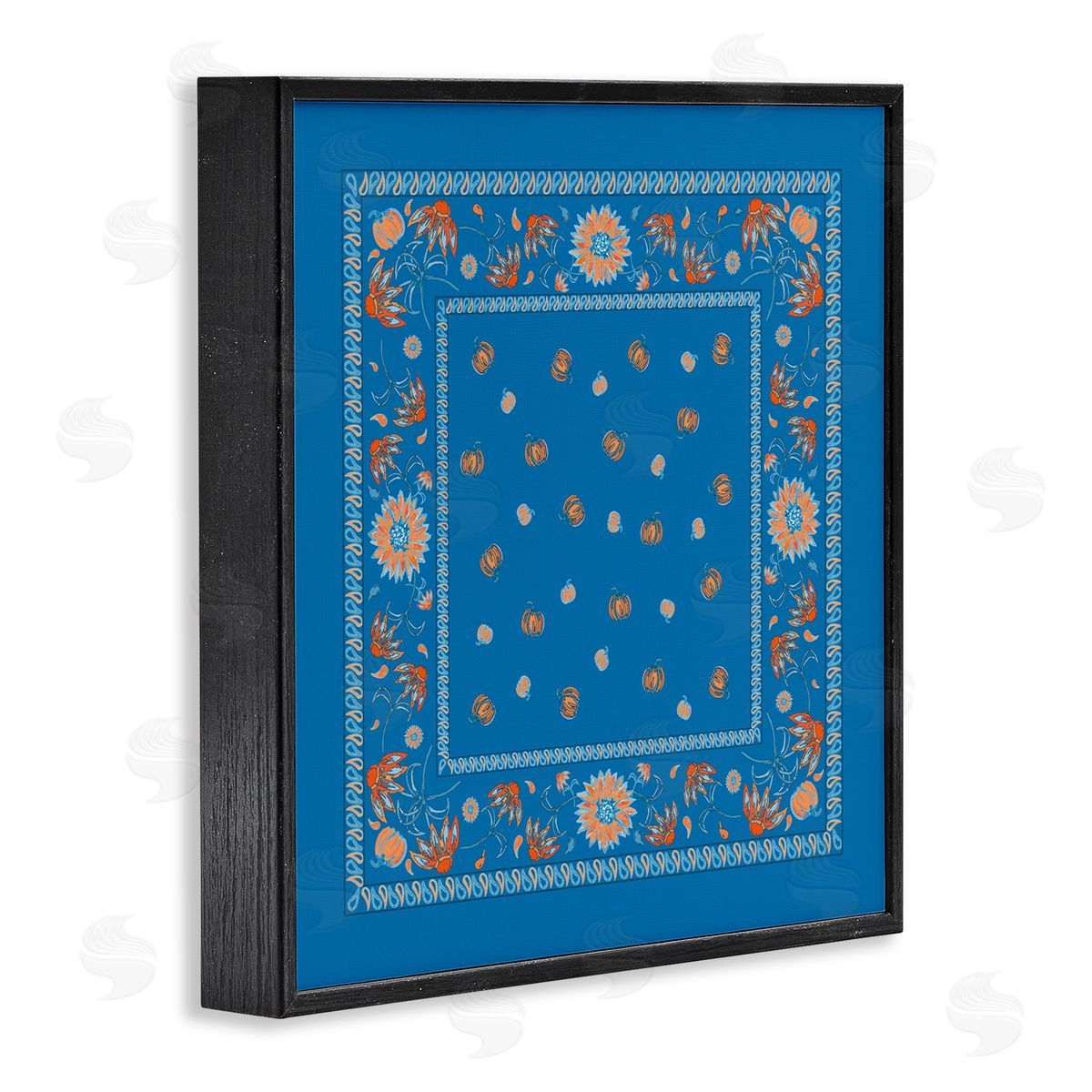 Blue Sky Harvest Pattern Black Frame Print Wall Art, Home Decor by Safa Diab