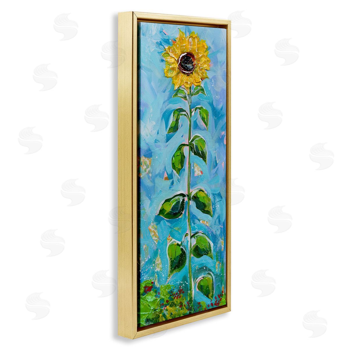 Tall Looming Sunflower Gold Floating Frame Canvas Wall Art, Home Decor by Estelle Grengs