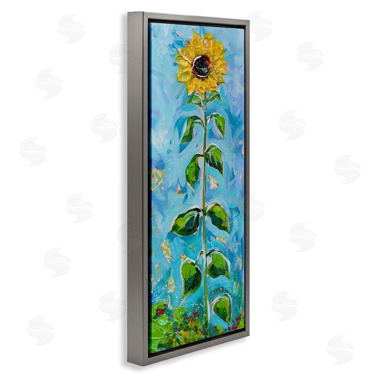 Tall Looming Sunflower Grey Floating Frame Canvas Wall Art, Home Decor by Estelle Grengs
