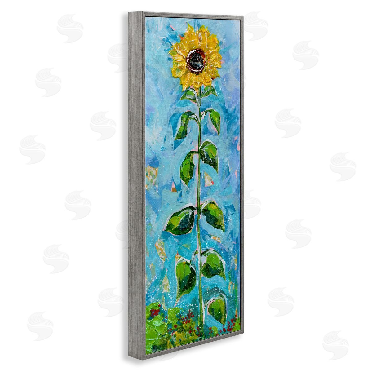 Tall Looming Sunflower Grey Frame Print Wall Art, Home Decor by Estelle Grengs