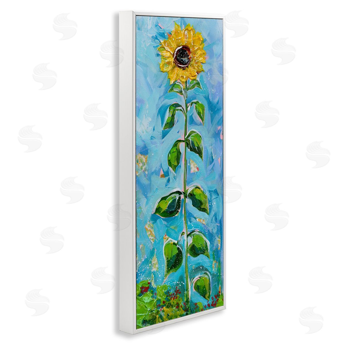 Tall Looming Sunflower White Frame Print Wall Art, Home Decor by Estelle Grengs