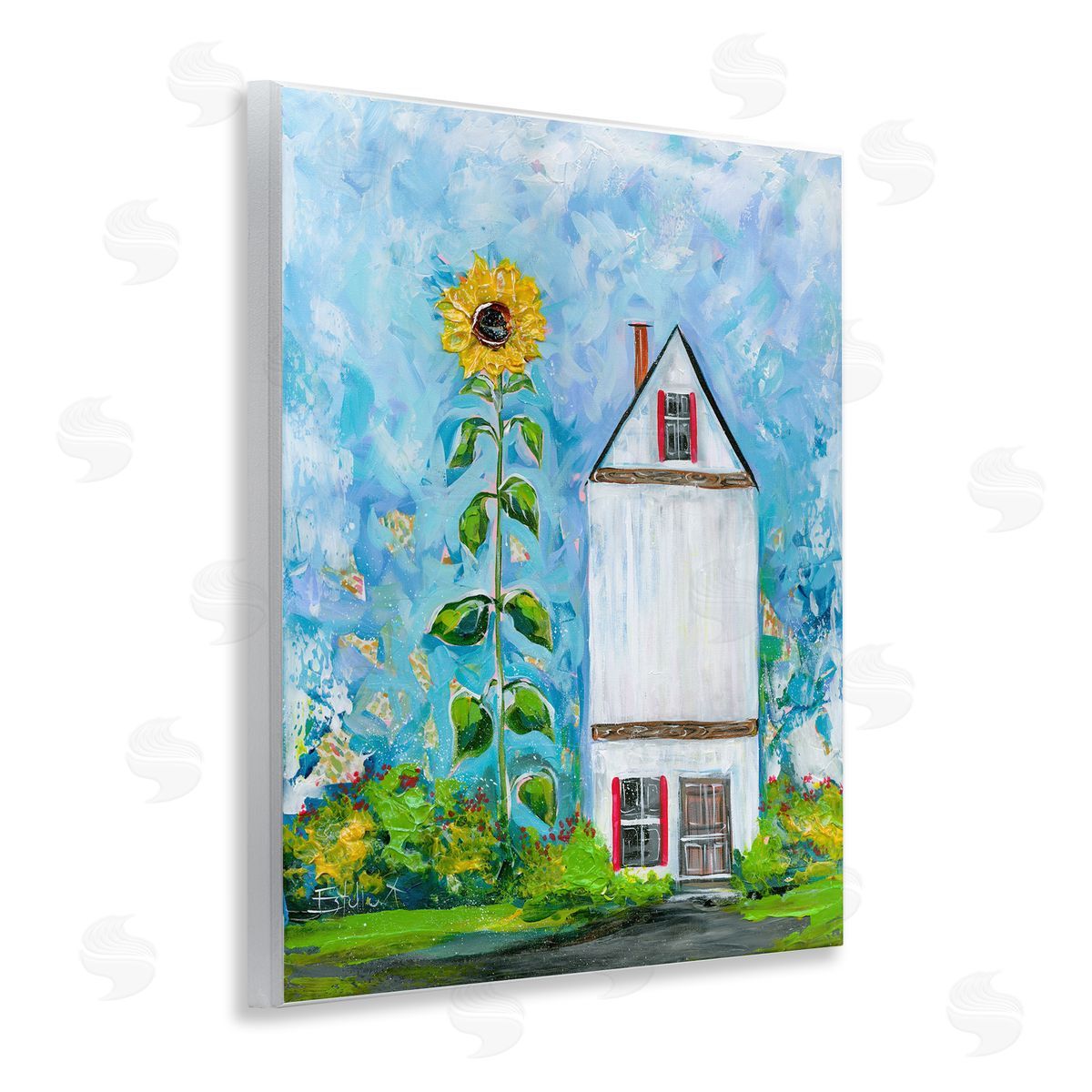 Giant Sunflower & House Wood Plaque Wall Art, Home Decor by Estelle Grengs