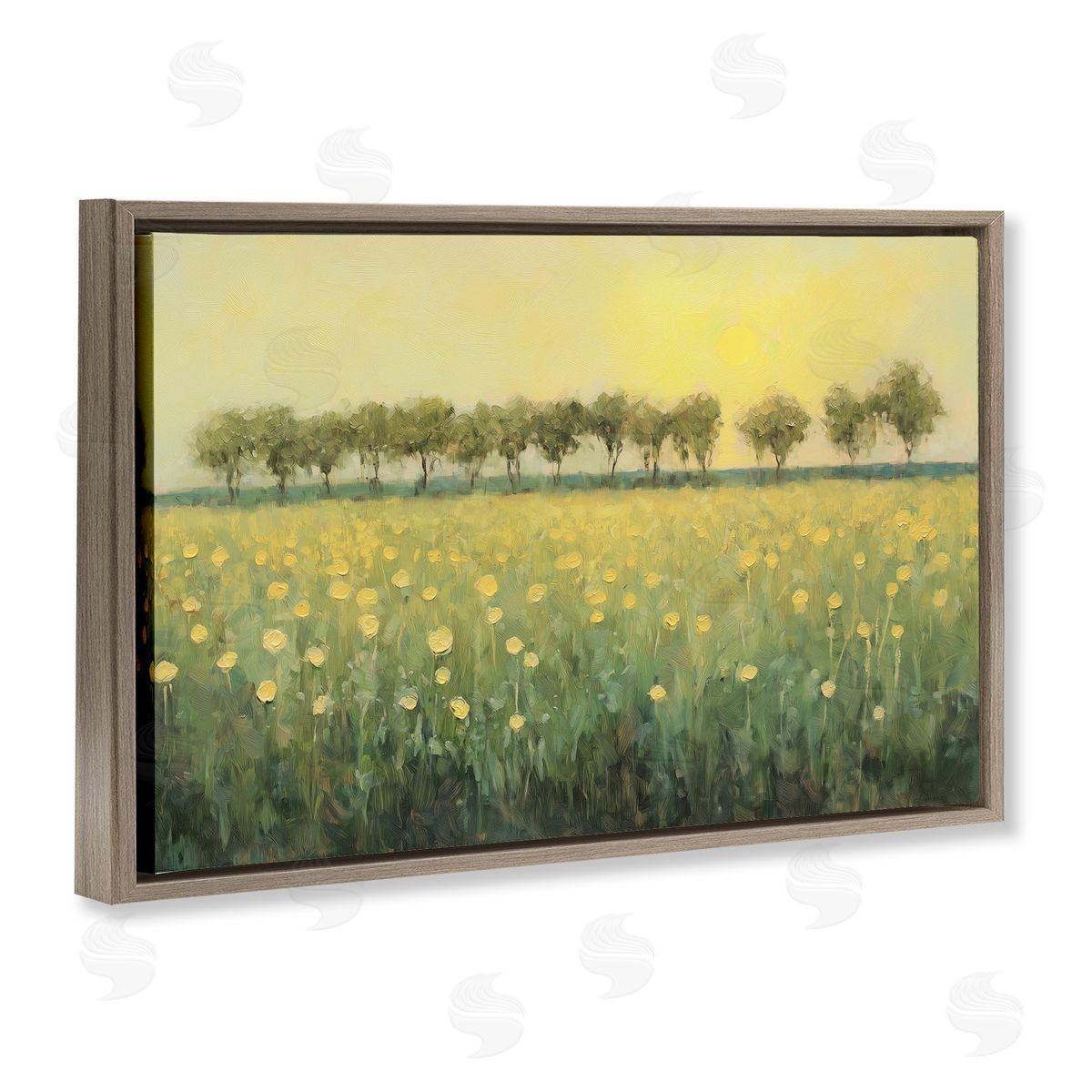Golden Field Meadow Brown Floating Frame Canvas Wall Art, Home Decor by Gina Kelly
