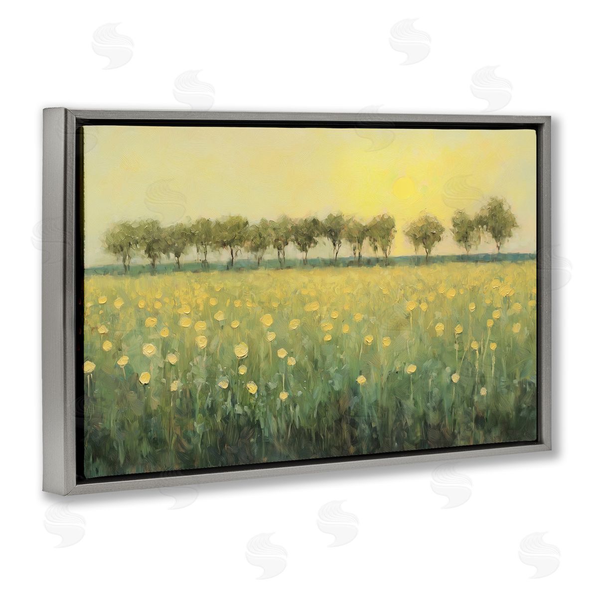 Golden Field Meadow Grey Floating Frame Canvas Wall Art, Home Decor by Gina Kelly