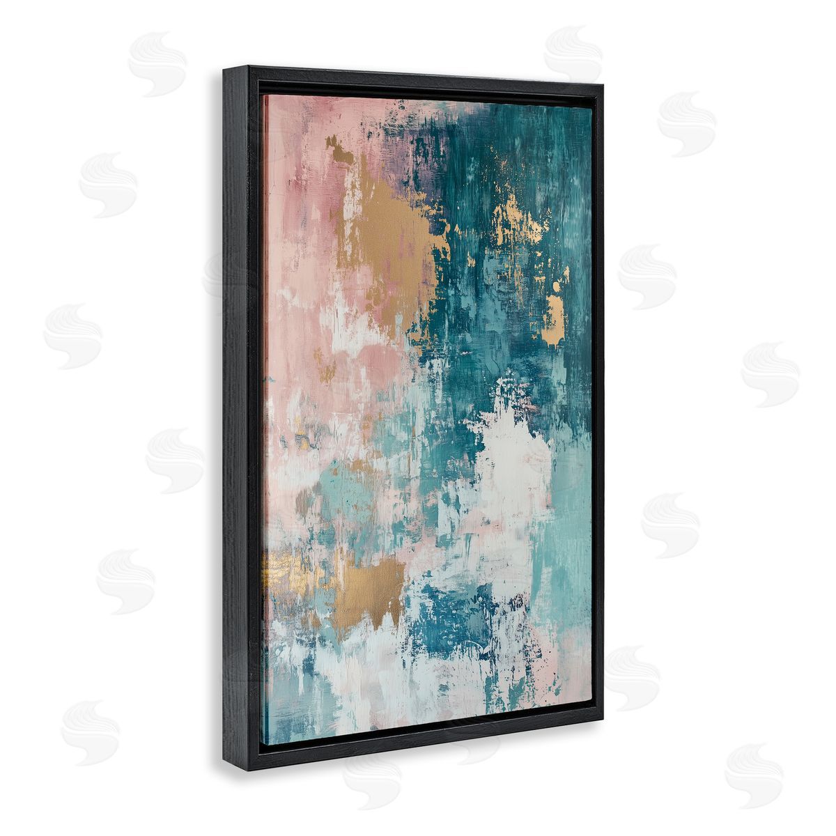 Teal Green Gold Abstract Black Floating Frame Canvas Wall Art, Home Decor by Gina Kelly