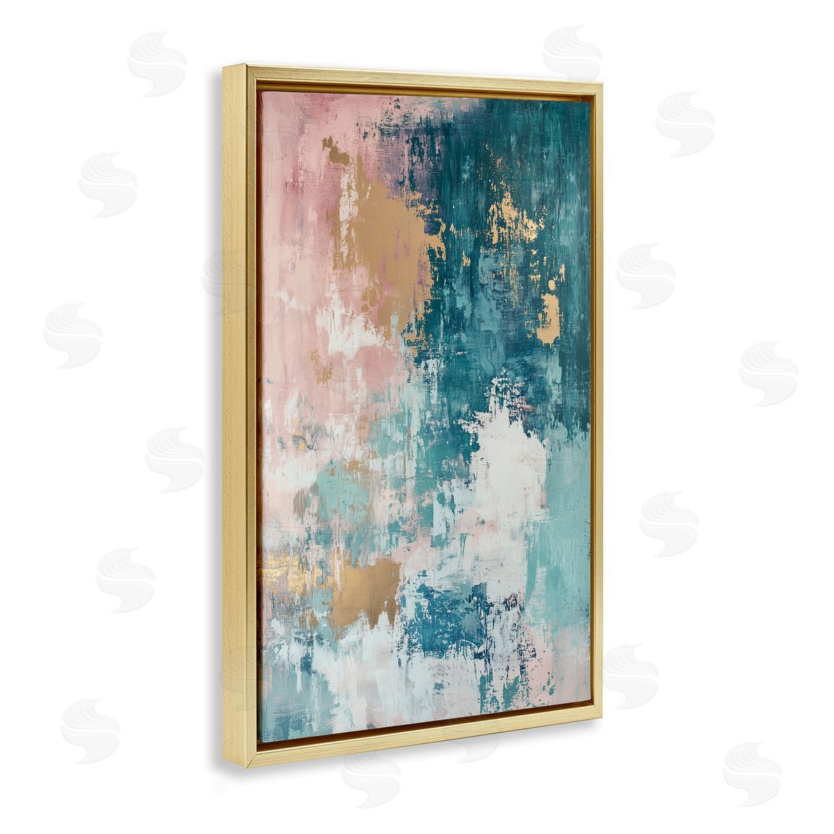Teal Green Gold Abstract Gold Floating Frame Canvas Wall Art, Home Decor by Gina Kelly