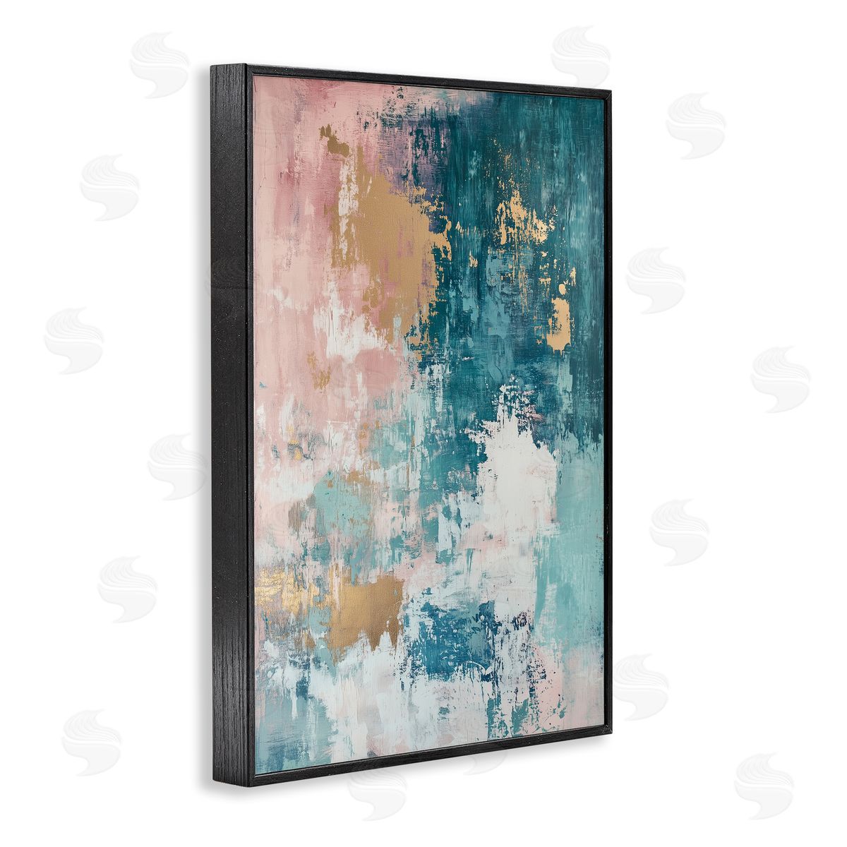 Teal Green Gold Abstract Black Frame Print Wall Art, Home Decor by Gina Kelly