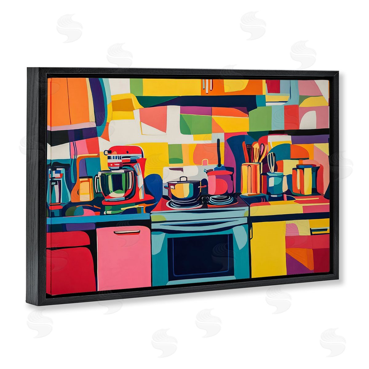 Whimsical Hued Kitchen Black Floating Frame Canvas Wall Art, Home Decor by LSR Design Studio