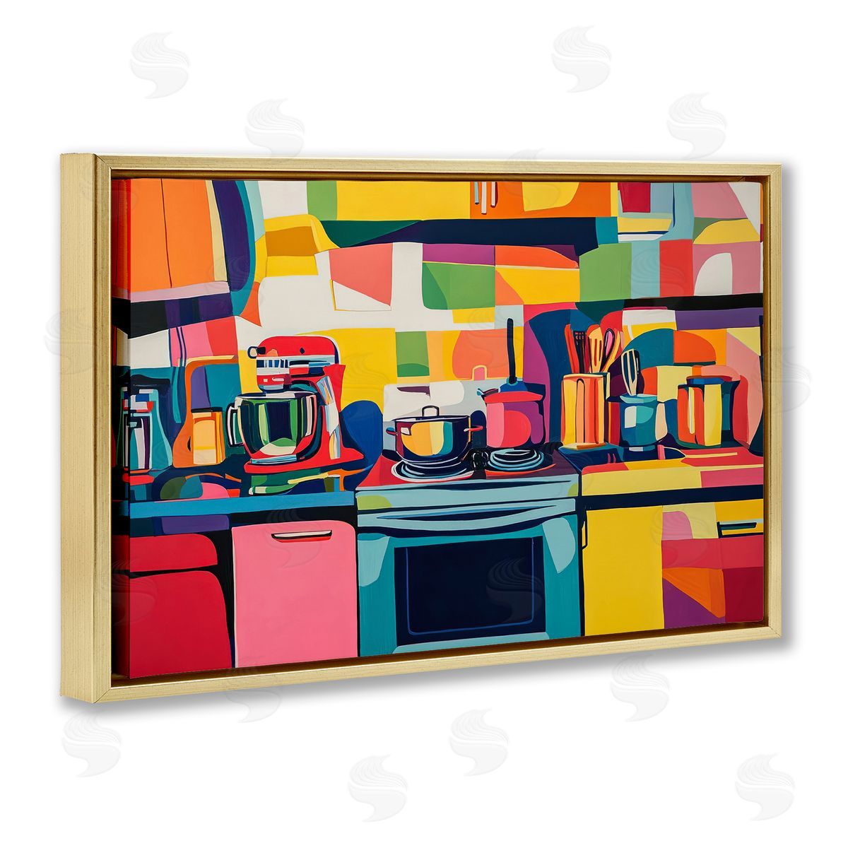 Whimsical Hued Kitchen Gold Floating Frame Canvas Wall Art, Home Decor by LSR Design Studio