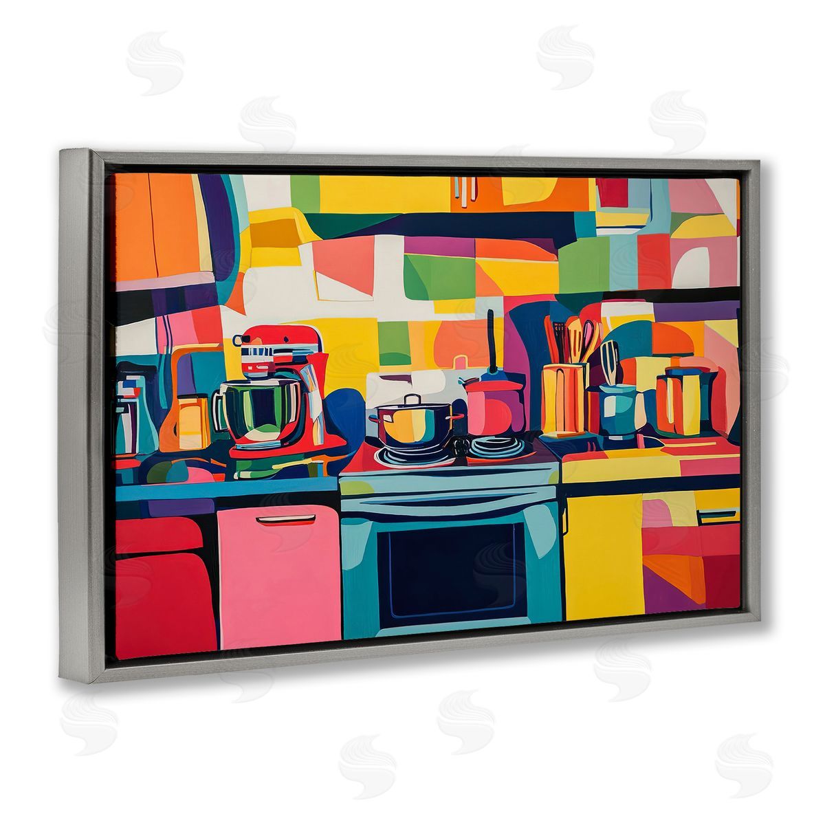 Whimsical Hued Kitchen Grey Floating Frame Canvas Wall Art, Home Decor by LSR Design Studio
