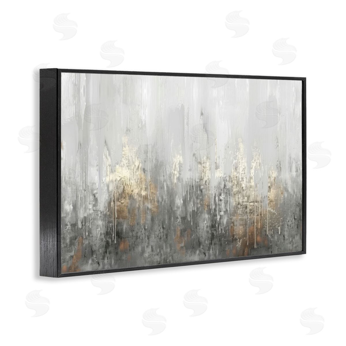 Grey Silver Abstract Drip Black Frame Print Wall Art, Home Decor by LSR Design Studio