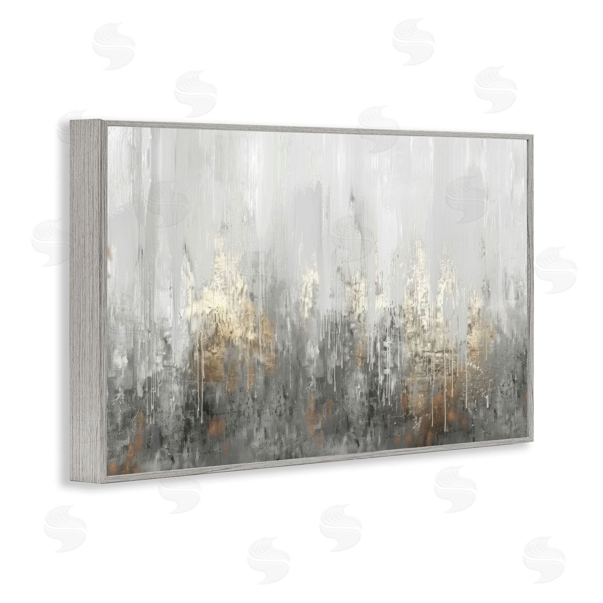 Grey Silver Abstract Drip Grey Frame Print Wall Art, Home Decor by LSR Design Studio