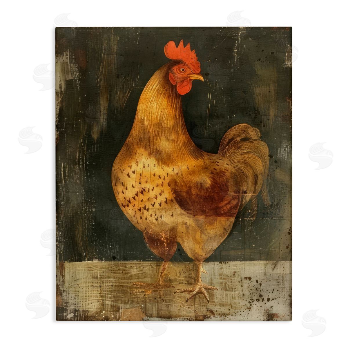 Chicken on Rustic Background Canvas Wall Art, Home Decor by LSR Design Studio