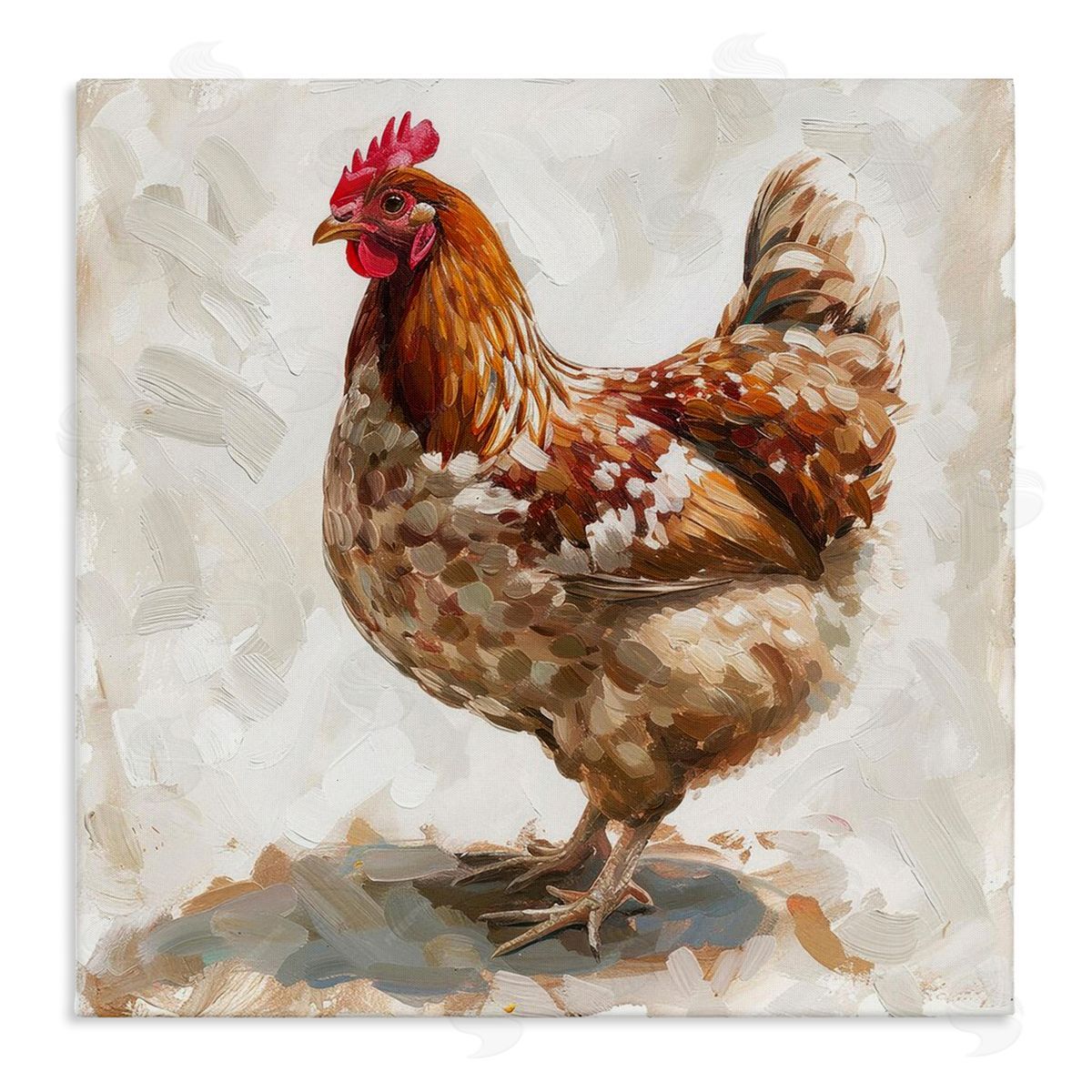 Neutral Chicken on Beige Canvas Wall Art, Home Decor by LSR Design Studio