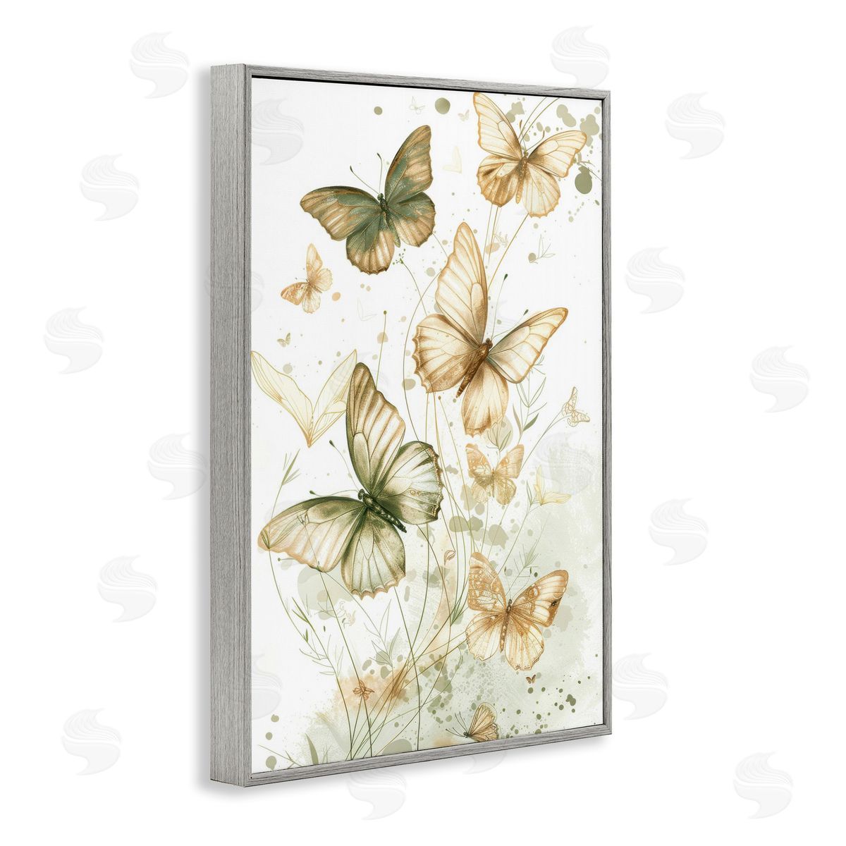 Neutral Watercolor Butterflies Grey Frame Print Wall Art, Home Decor by LSR Design Studio