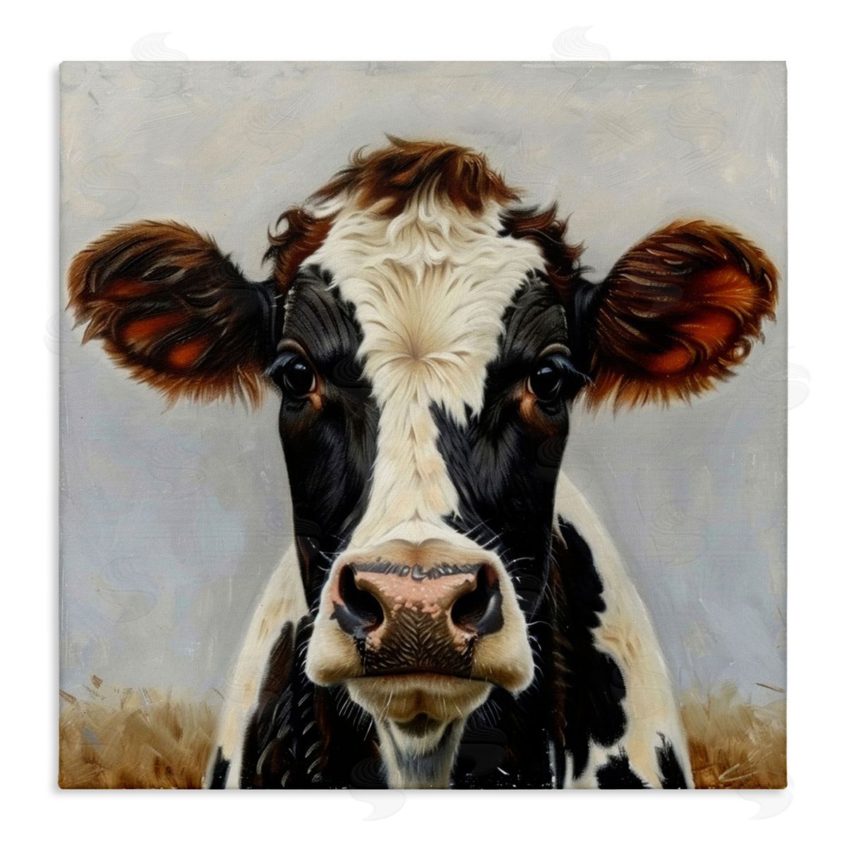Stoic Cow Gaze Portrait Canvas Wall Art, Home Decor by LSR Design Studio
