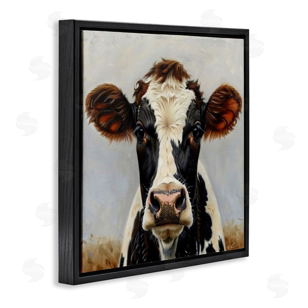 Stoic Cow Gaze Portrait Black Floating Frame Canvas Wall Art, Home Decor by LSR Design Studio