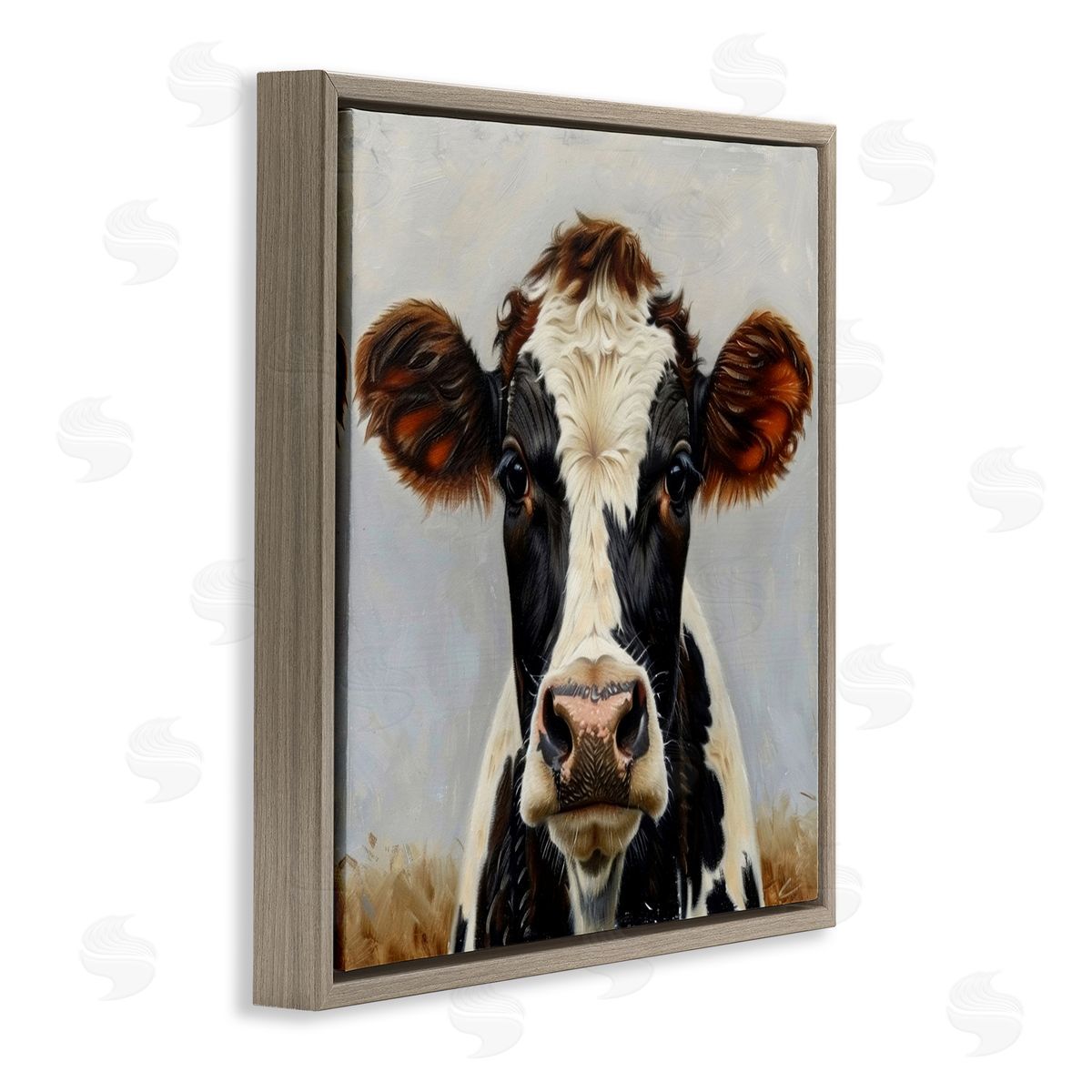 Stoic Cow Gaze Portrait Brown Floating Frame Canvas Wall Art, Home Decor by LSR Design Studio