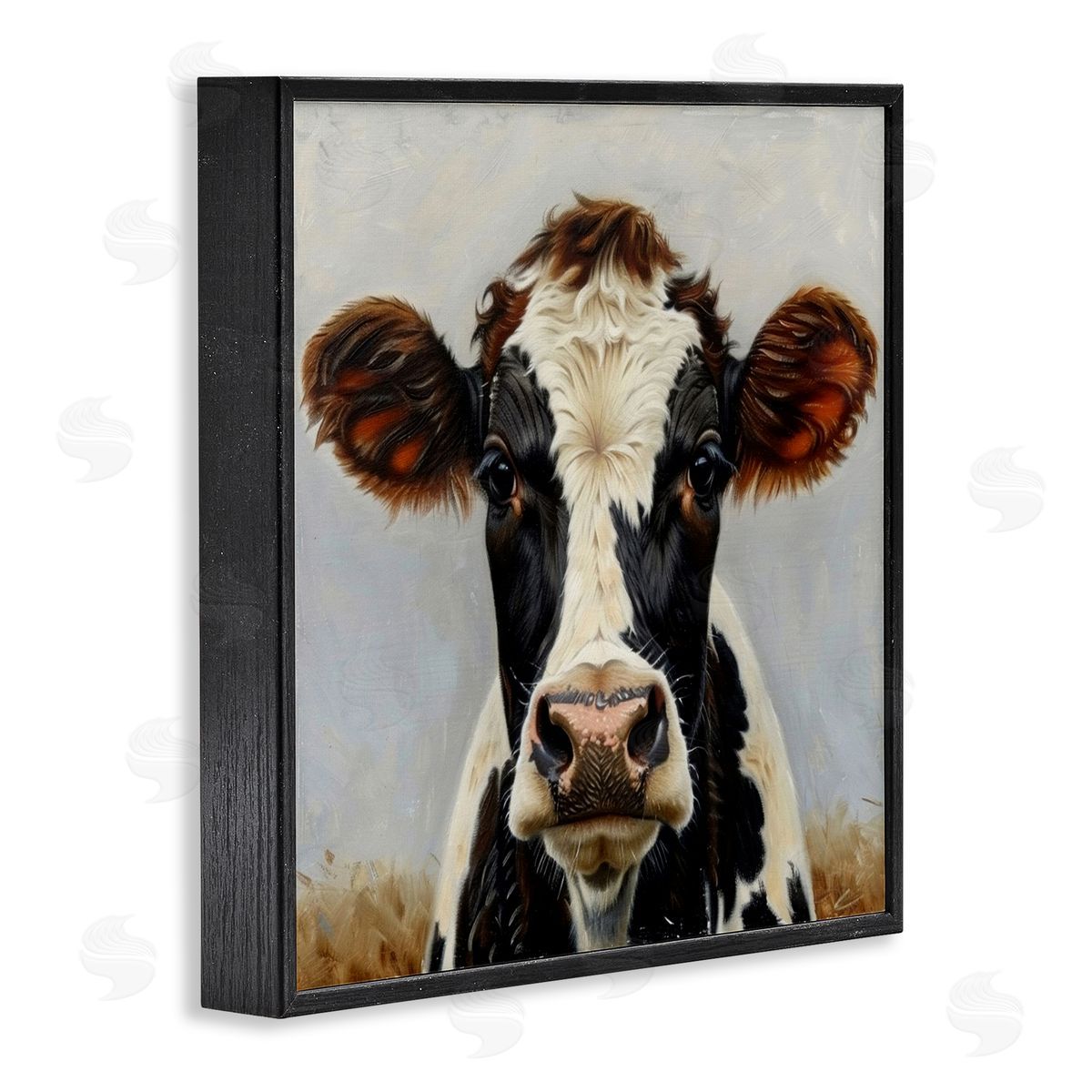Stoic Cow Gaze Portrait Black Frame Print Wall Art, Home Decor by LSR Design Studio