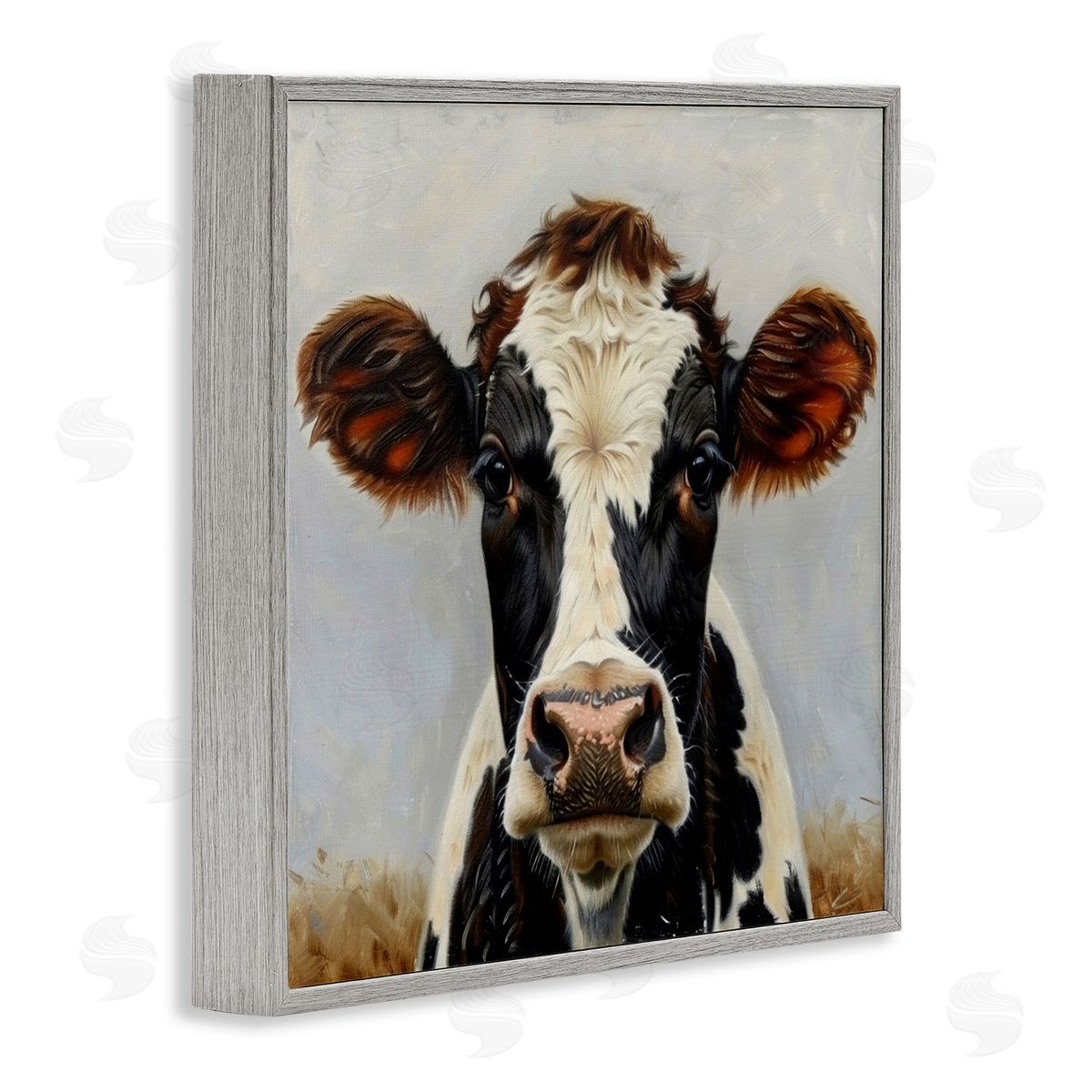 Stoic Cow Gaze Portrait Grey Frame Print Wall Art, Home Decor by LSR Design Studio