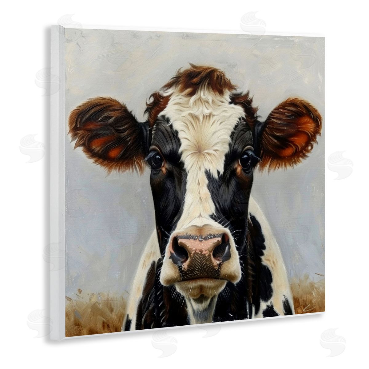 Stoic Cow Gaze Portrait Wood Plaque Wall Art, Home Decor by LSR Design Studio