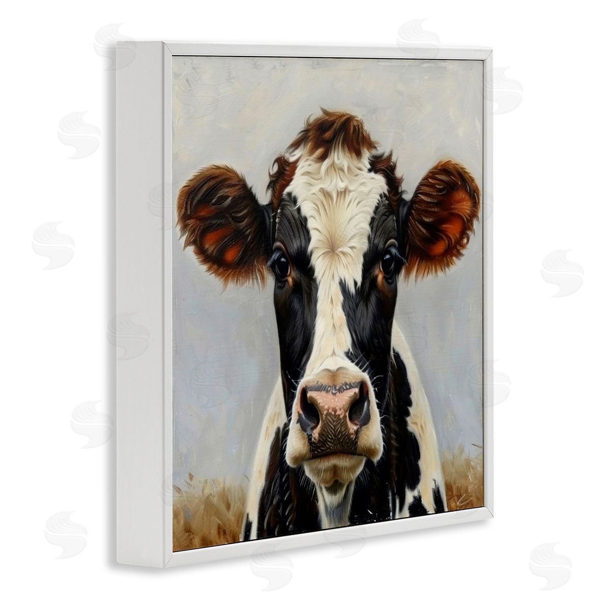 Stoic Cow Gaze Portrait White Frame Print Wall Art, Home Decor by LSR Design Studio