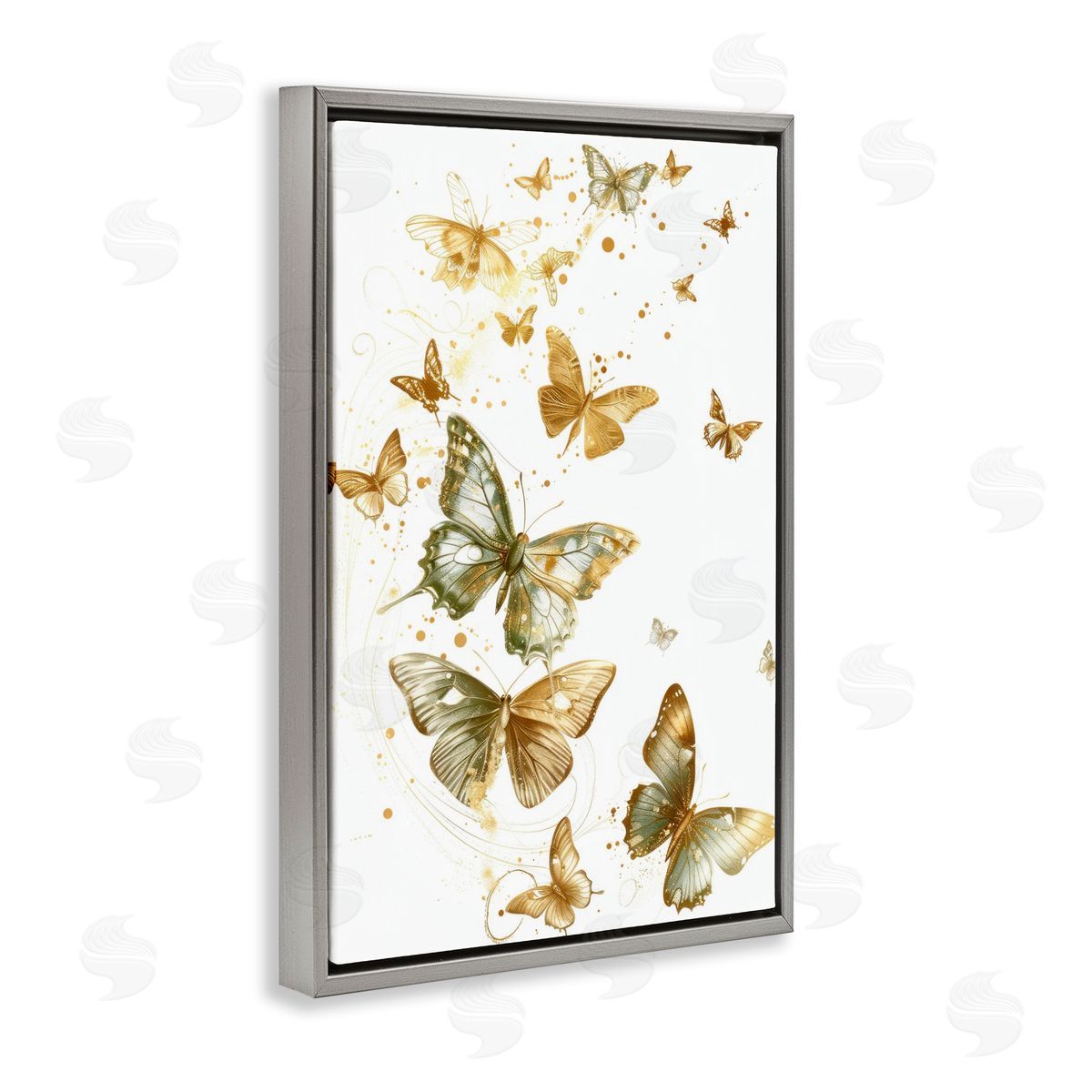 Butterfly Trail with Speckles Grey Floating Frame Canvas Wall Art, Home Decor by LSR Design Studio